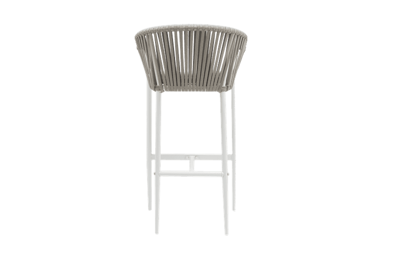 Sillón para barra de bar Ukiah aluminio blanco con cuerda y cojín greige | Kubu #