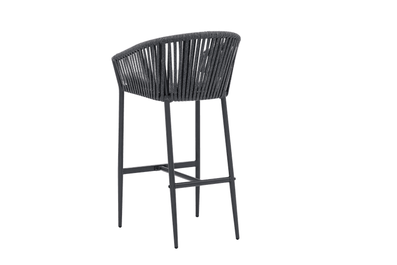 Sillón para barra de bar Ukiah aluminio y cuerda antracita con cojín gris medio. | Kubu #