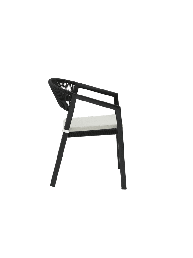 Silla con Brazos Exterior Appelton | Aluminio y Cuerda Negra | Kubu #