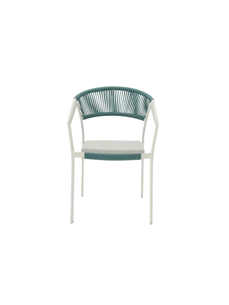 Silla con Brazos Exterior Appelton | Blanco Bone y Cuerda Aqua | Kubu #