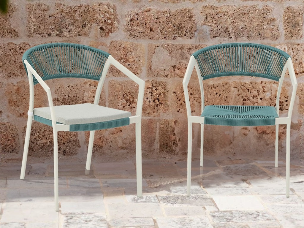 Silla con Brazos Exterior Appelton | Blanco Bone y Cuerda Aqua | Kubu #
