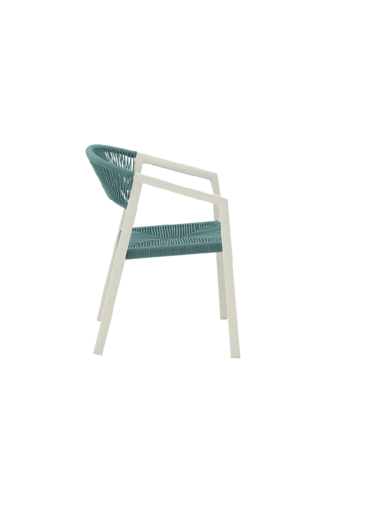 Silla con brazos Appelton aluminio blanco bone y trenzado aqua | Kubu #