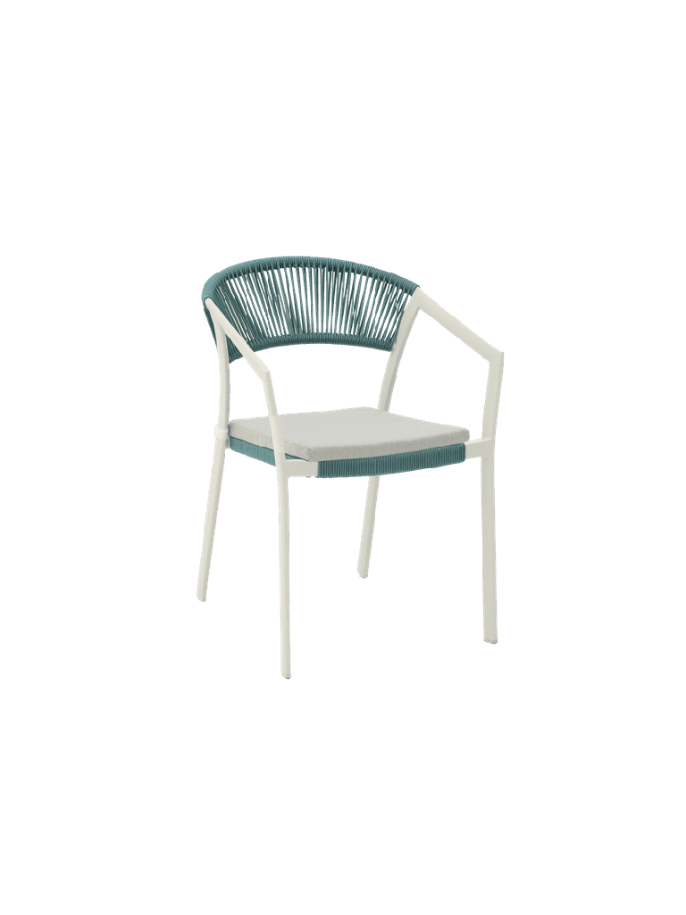 Silla con brazos Appelton aluminio blanco bone y trenzado aqua | Kubu #