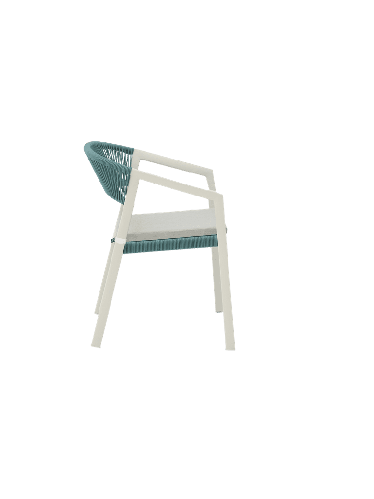 Silla con brazos Appelton aluminio blanco bone y trenzado aqua | Kubu #