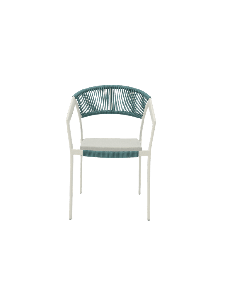 Silla con brazos Appelton aluminio blanco bone y trenzado aqua | Kubu #