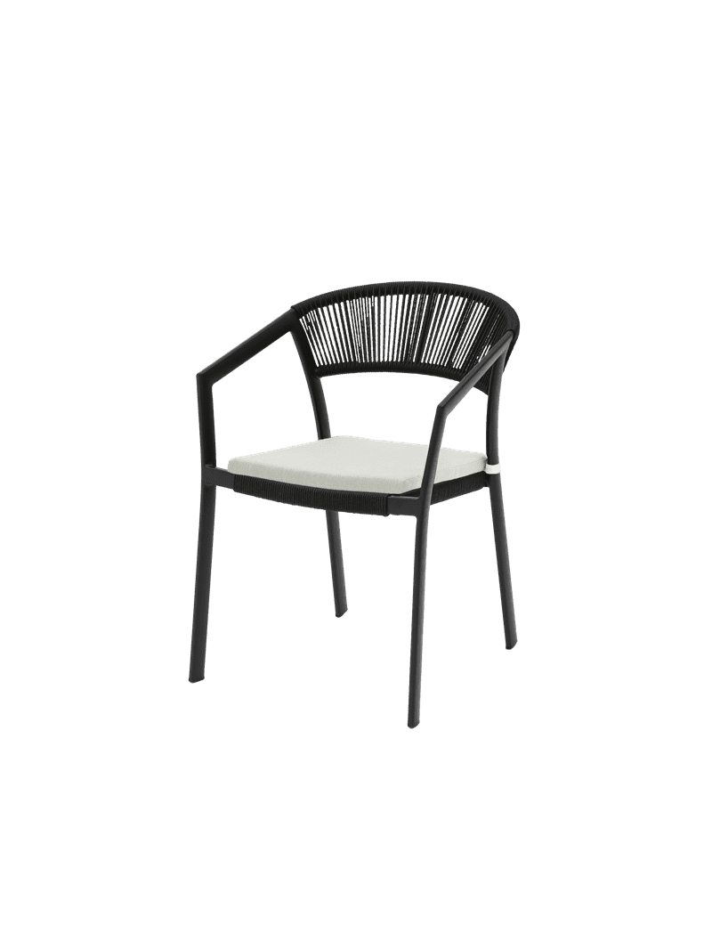 Silla con brazos Appelton aluminio negro y trenzado negro. | Kubu #