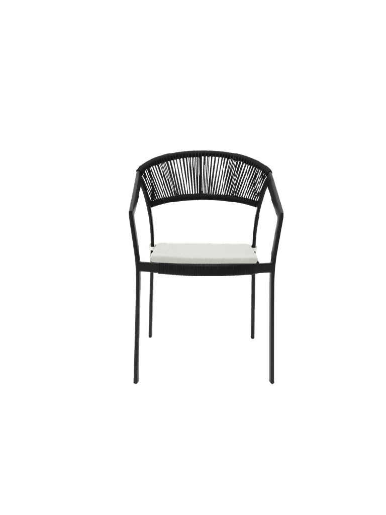 Silla con brazos Appelton aluminio negro y trenzado negro. | Kubu #