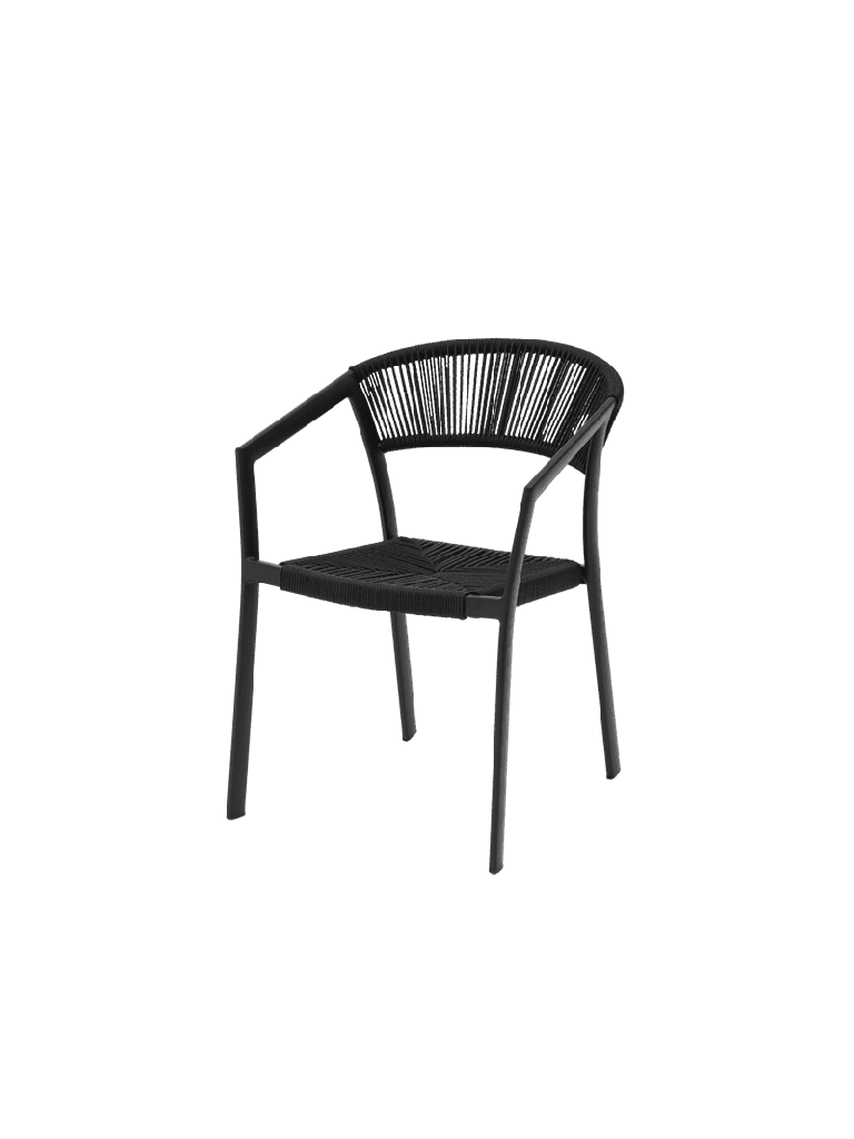 Silla con brazos Appelton aluminio negro y trenzado negro. | Kubu #