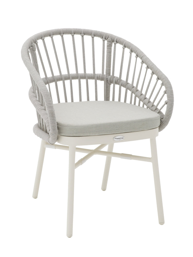 Silla con brazos Milton aluminio blanco bone y cuerda gris claro