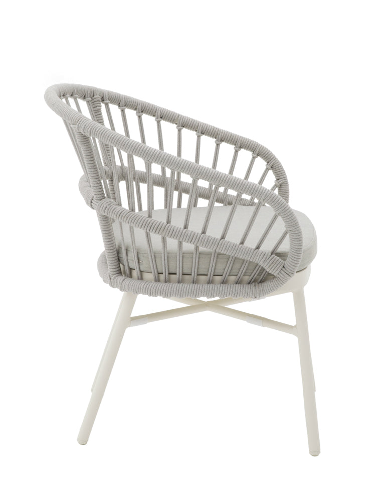 Silla con brazos Milton aluminio blanco bone y cuerda gris claro