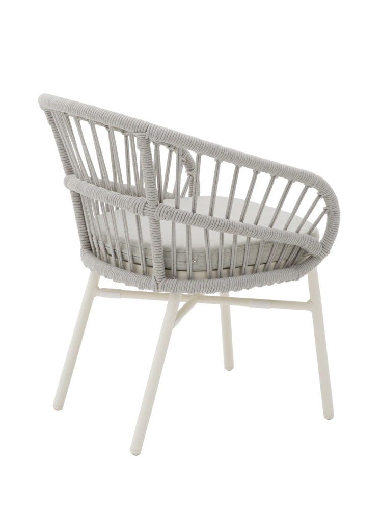 Silla con brazos Milton aluminio blanco bone y cuerda gris claro