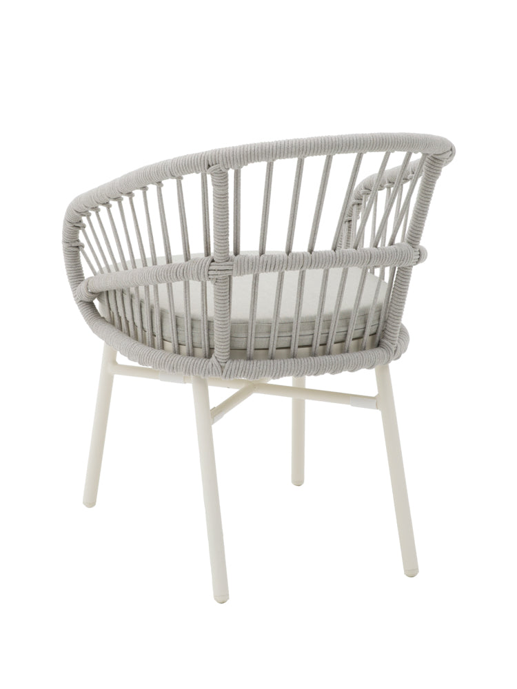 Silla con brazos Milton aluminio blanco bone y cuerda gris claro