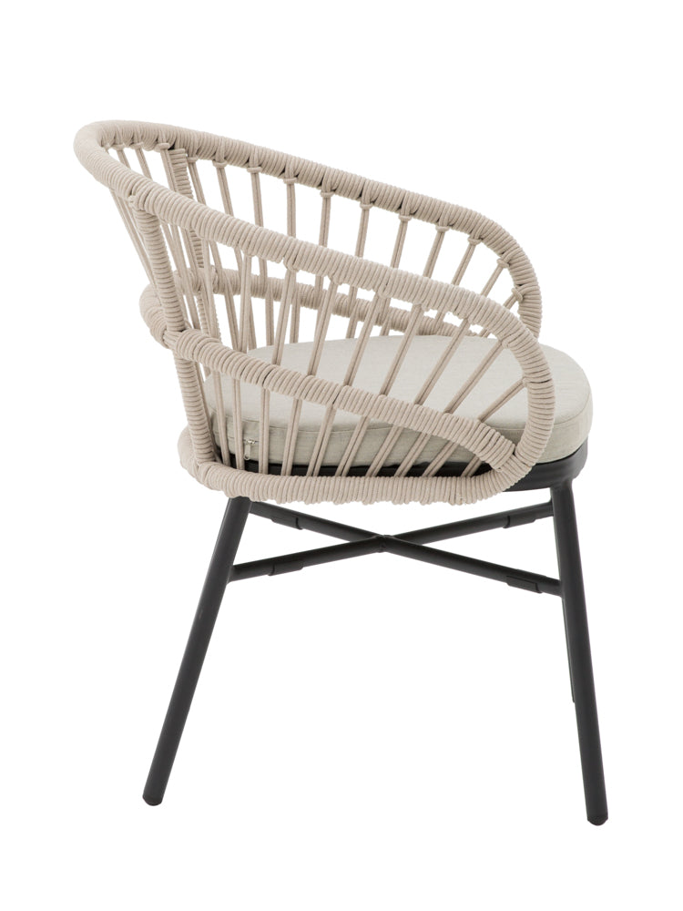 Silla con brazos Milton aluminio negro y cuerda taupe