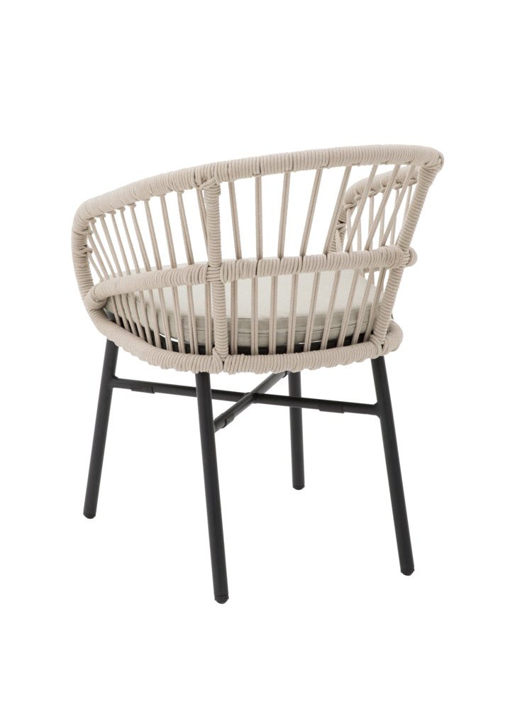 Silla con brazos Milton aluminio negro y cuerda taupe
