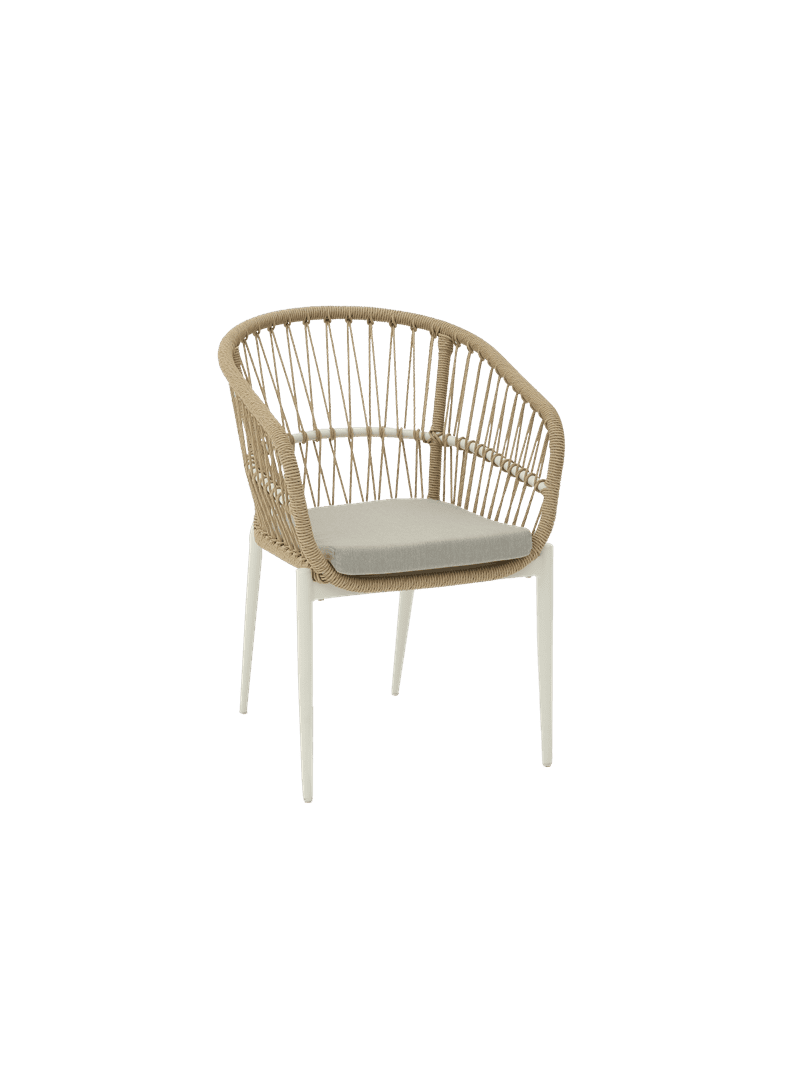 Silla con brazos Richmond aluminio blanco bone y trenzado natural | Kubu #