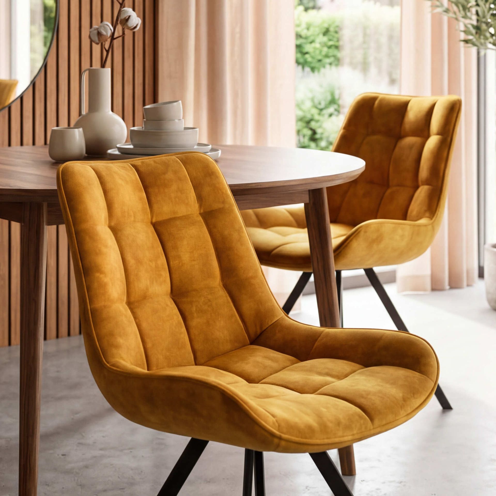 Silla de Comedor Vernon | Tejido Color Gold y Patas Negras | KUBU #
