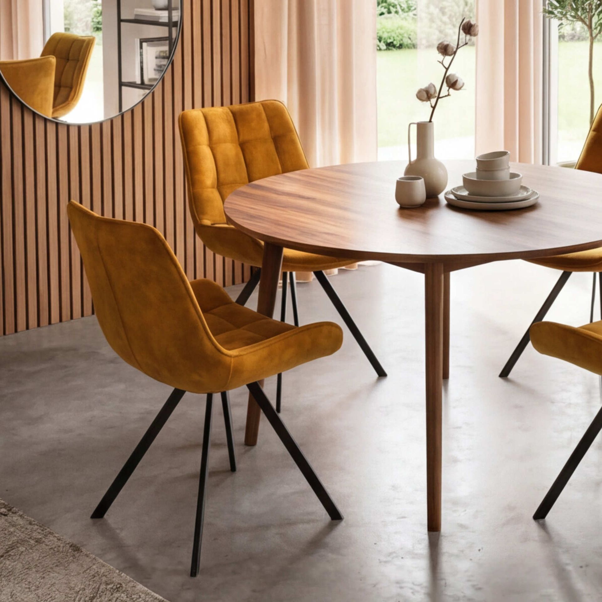 Silla de Comedor Vernon | Tejido Color Gold y Patas Negras | KUBU #