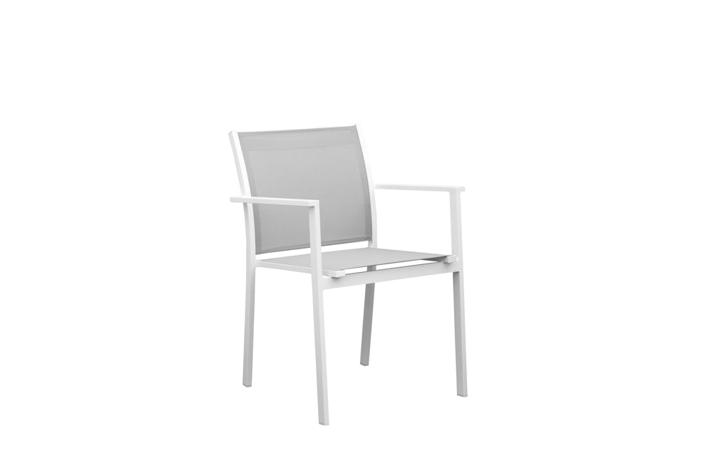 Silla de comedor Adin aluminio blanco y textilene gris claro