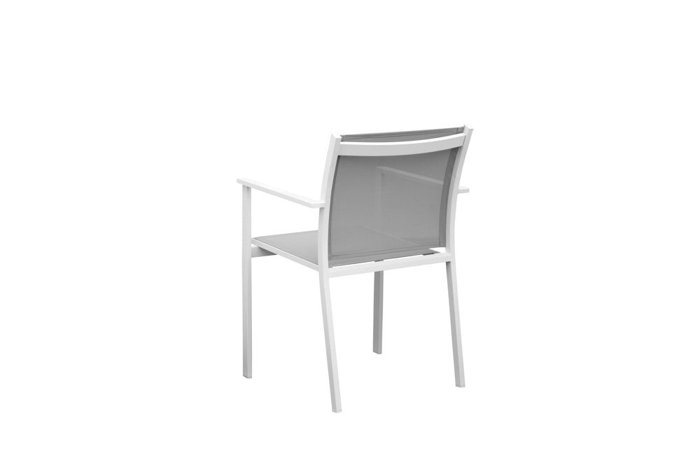 Silla de comedor Adin aluminio blanco y textilene gris claro