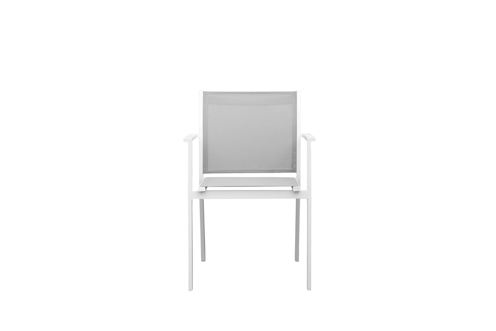 Silla de comedor Adin aluminio blanco y textilene gris claro