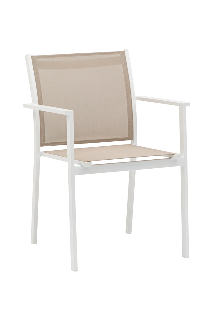 Silla de comedor Adin aluminio blanco y textilene taupe | Kubu #