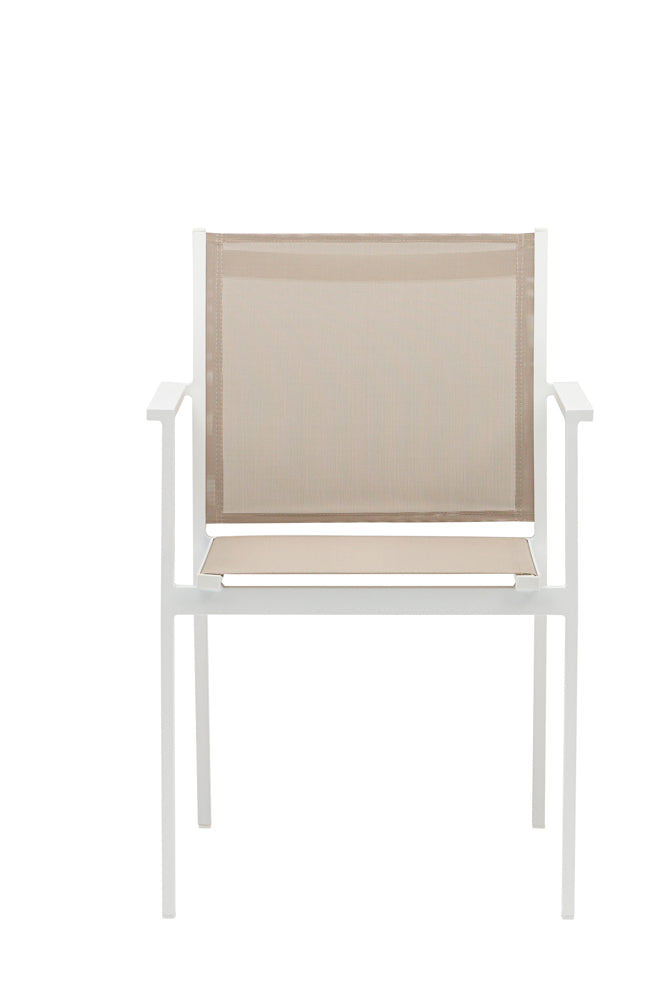Silla de comedor Adin aluminio blanco y textilene taupe | Kubu #