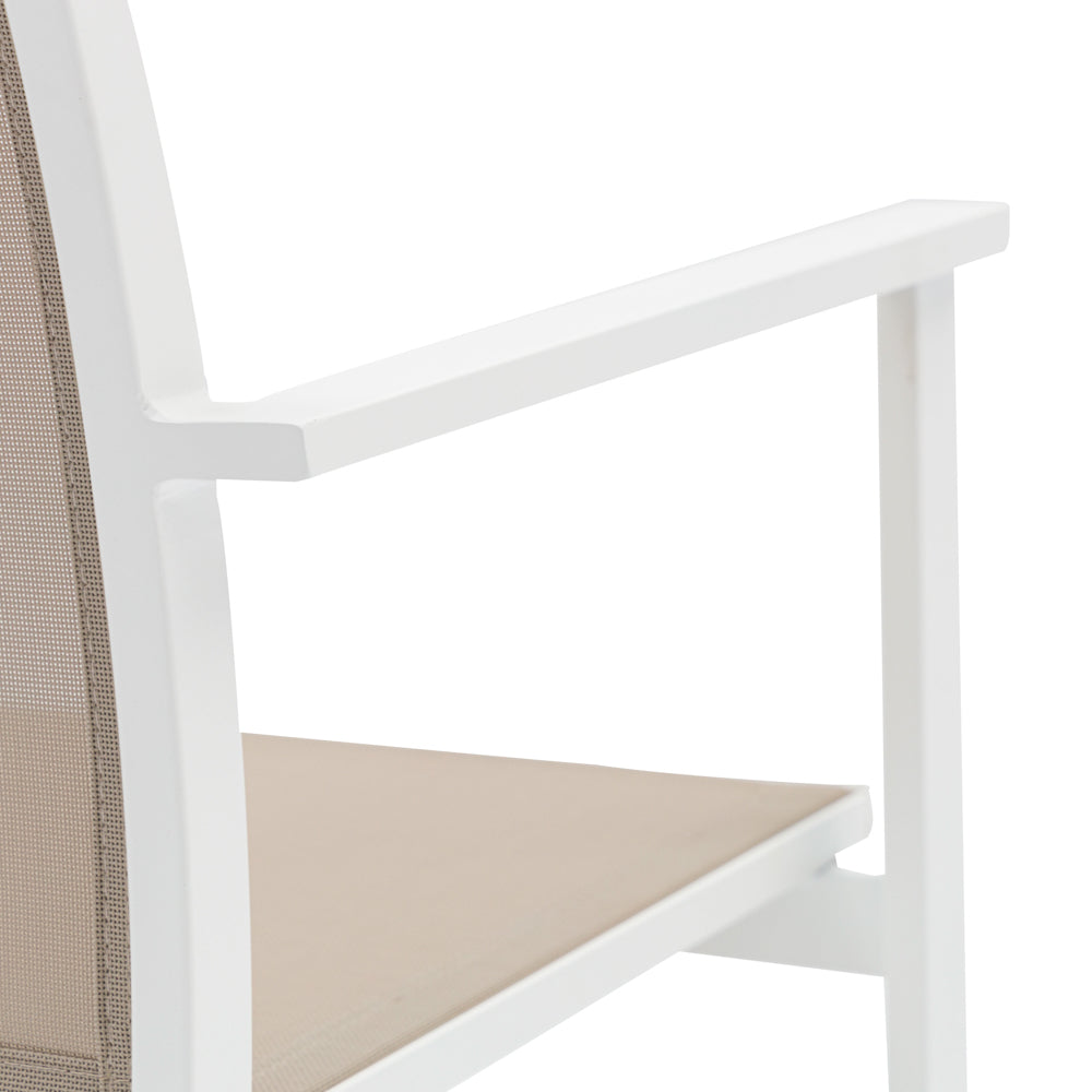 Silla de comedor Adin aluminio blanco y textilene taupe | Kubu #