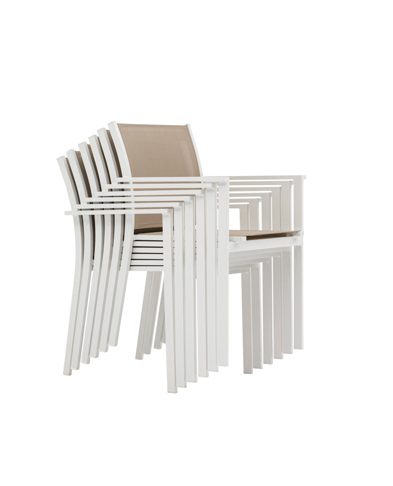 Silla de comedor Adin aluminio blanco y textilene taupe | Kubu #