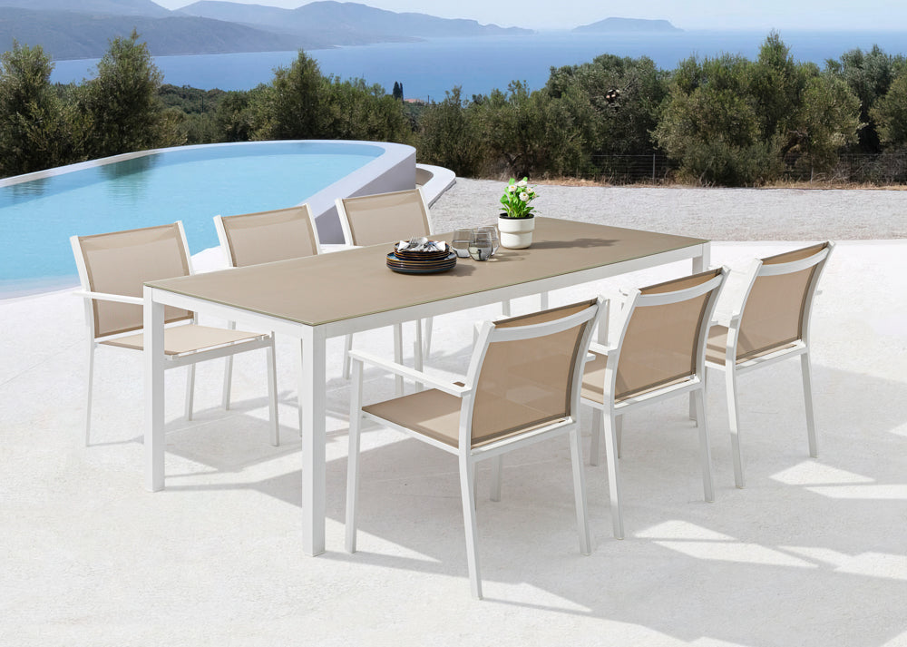 Silla de comedor Adin aluminio blanco y textilene taupe | Kubu #
