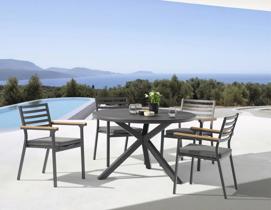 Silla de comedor Broome aluminio antracita  y teca | KUBU #