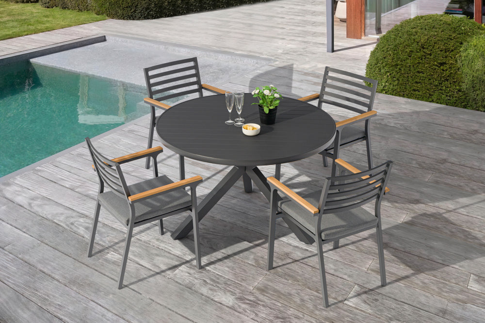 Silla de comedor Broome aluminio antracita  y teca | KUBU #