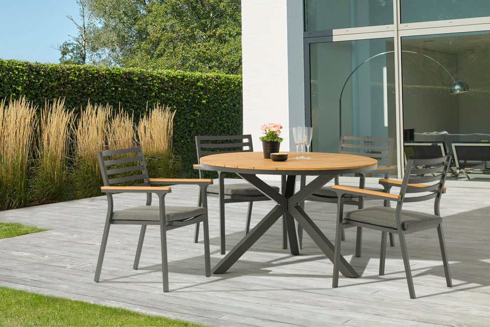 Silla de comedor Broome aluminio antracita  y teca | KUBU #