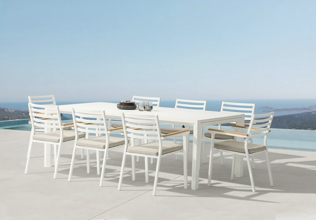 Silla de comedor Broome aluminio blanco  y teca | KUBU #