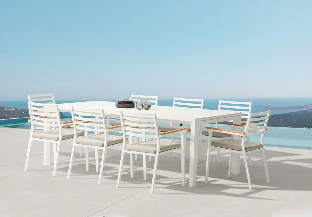 Silla de comedor Broome aluminio blanco  y teca | KUBU #