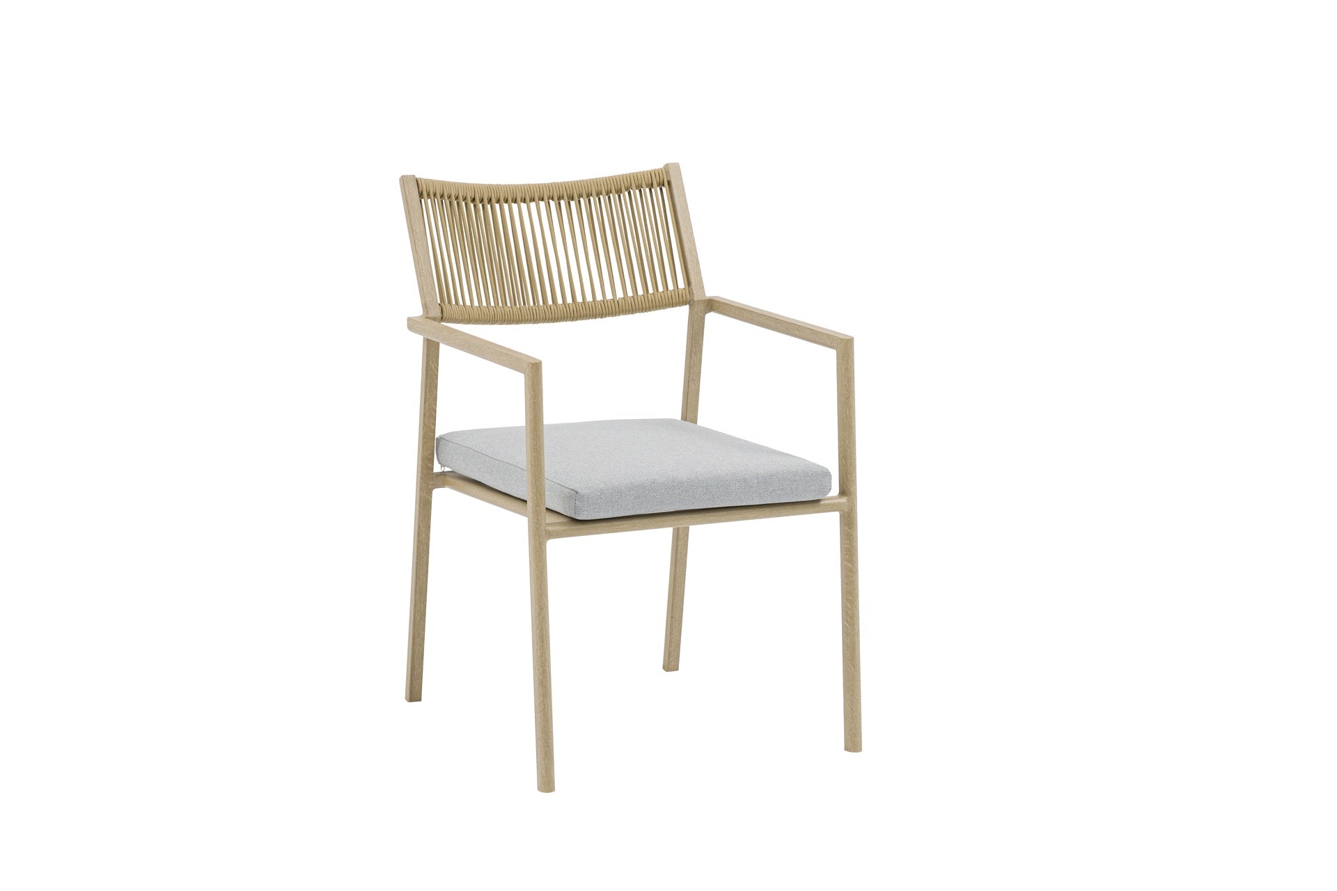 Silla de comedor Harmony aluminio efecto madera y cuerda natural. | Kubu #