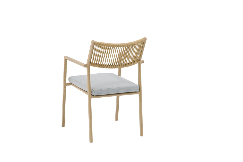 Silla de comedor Harmony aluminio efecto madera y cuerda natural. | Kubu #