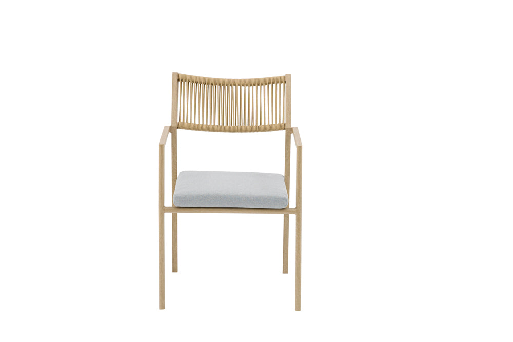 Silla de comedor Harmony aluminio efecto madera y cuerda natural. | Kubu #