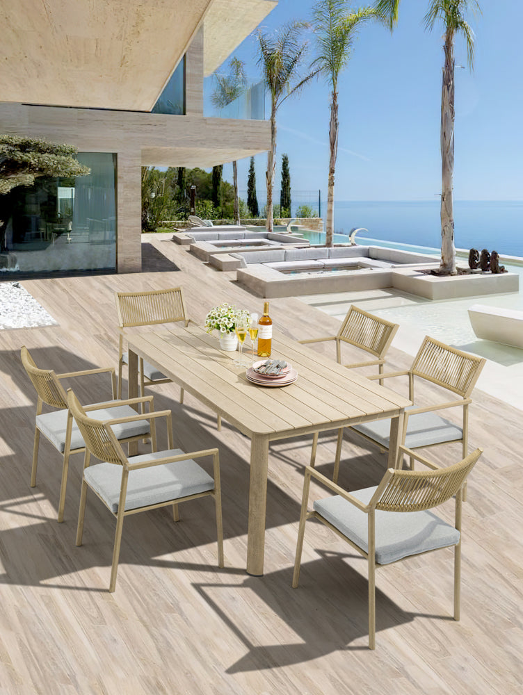 Silla de comedor Harmony aluminio efecto madera y cuerda natural. | Kubu #