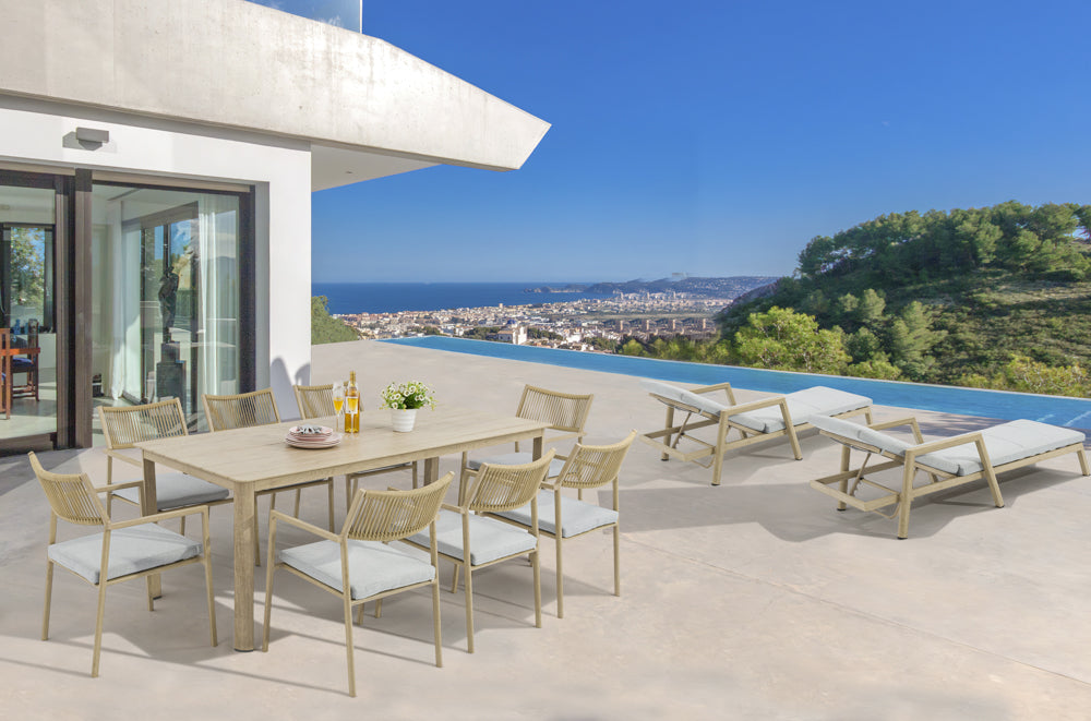 Silla de comedor Harmony aluminio efecto madera y cuerda natural. | Kubu #