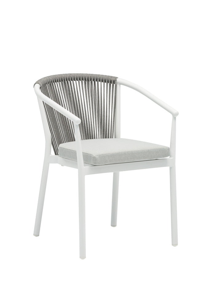 Silla de comedor Moana aluminio blanco con cojín gris claro