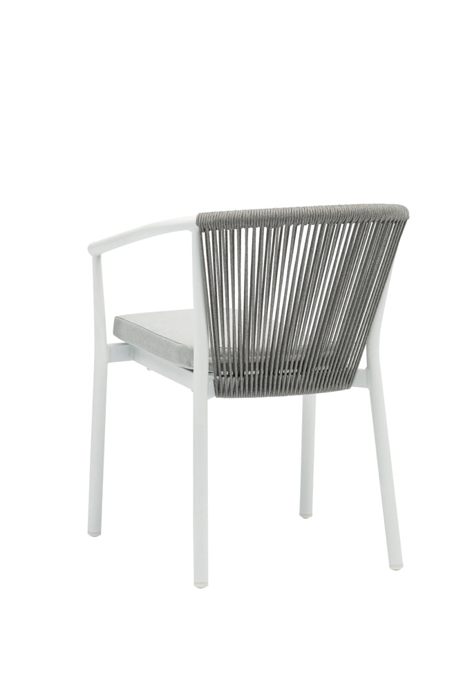Silla de comedor Moana aluminio blanco con cojín gris claro