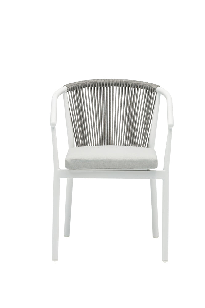 Silla de comedor Moana aluminio blanco con cojín gris claro
