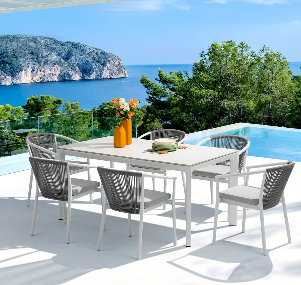 Silla de comedor Moana aluminio blanco con cojín gris claro