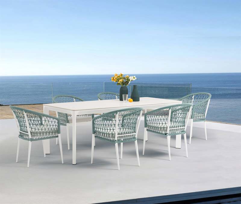 Silla de comedor Nelayan aluminio blanco cuerda aqua | Kubu #