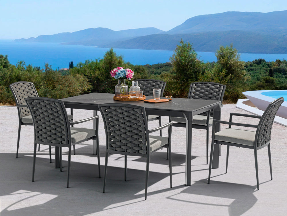 Silla de comedor Walga aluminio antracita cojín gris medio | Kubu #