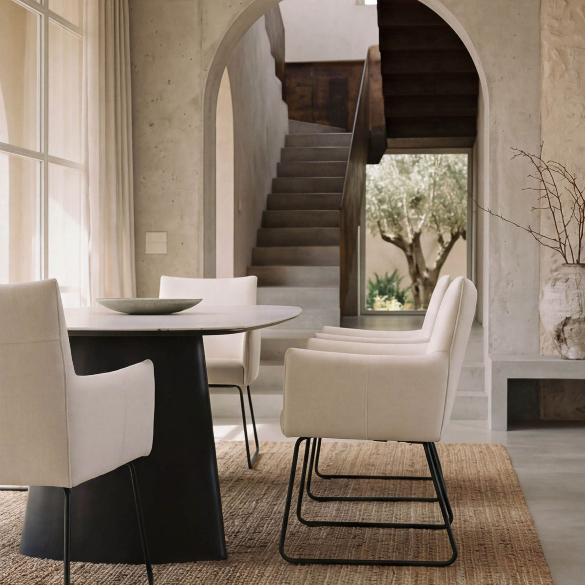 Silla de comedor con brazos Belmont Blanco Marfil | Elegancia y Confort | KUBU #