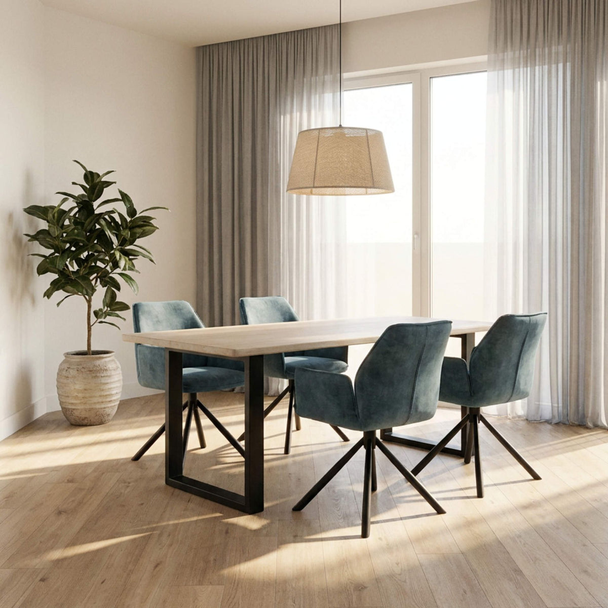 Silla de comedor con brazos Duncan Azul Petrol | Diseño Vanguardista | KUBU #
