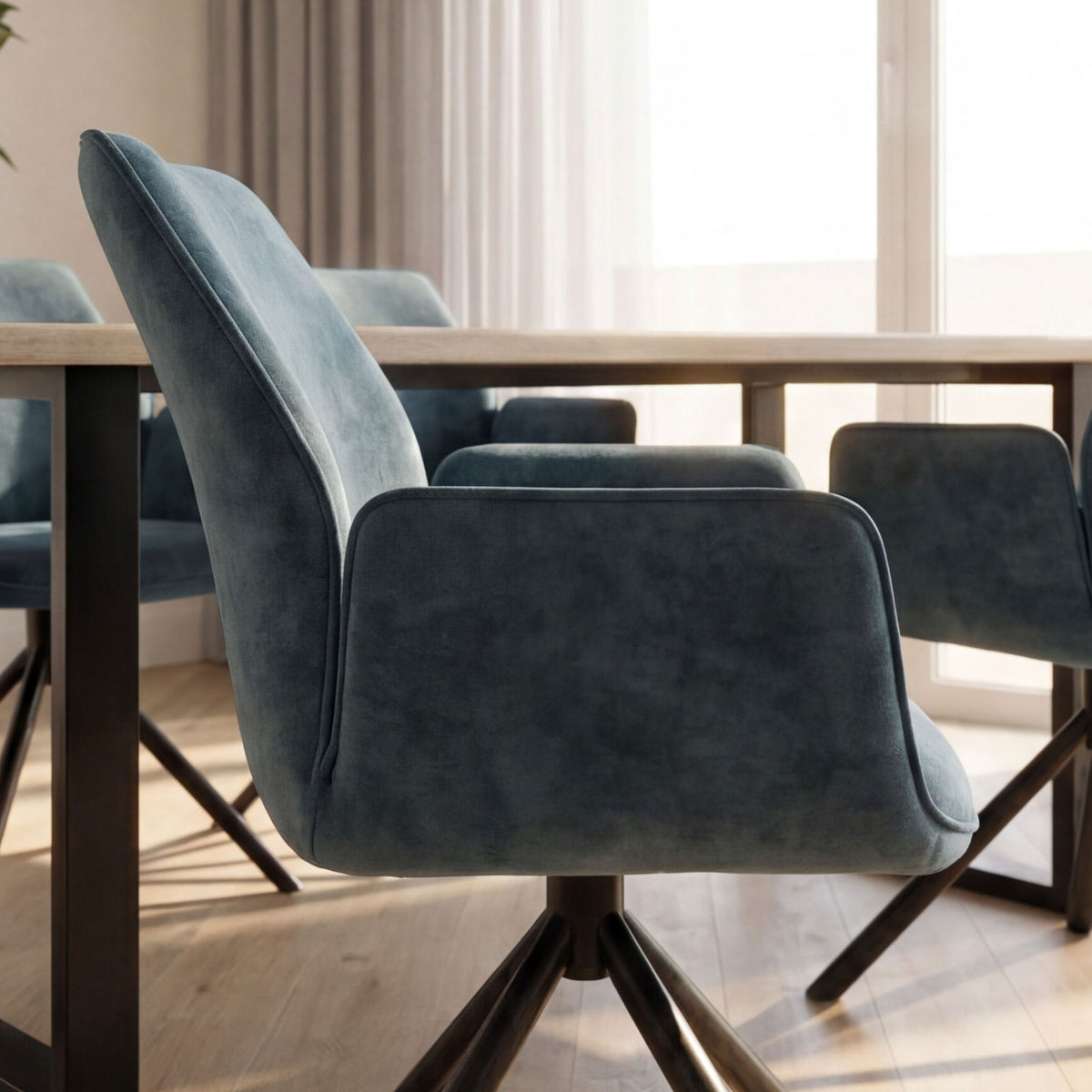 Silla de comedor con brazos Duncan Azul Petrol | Diseño Vanguardista | KUBU #