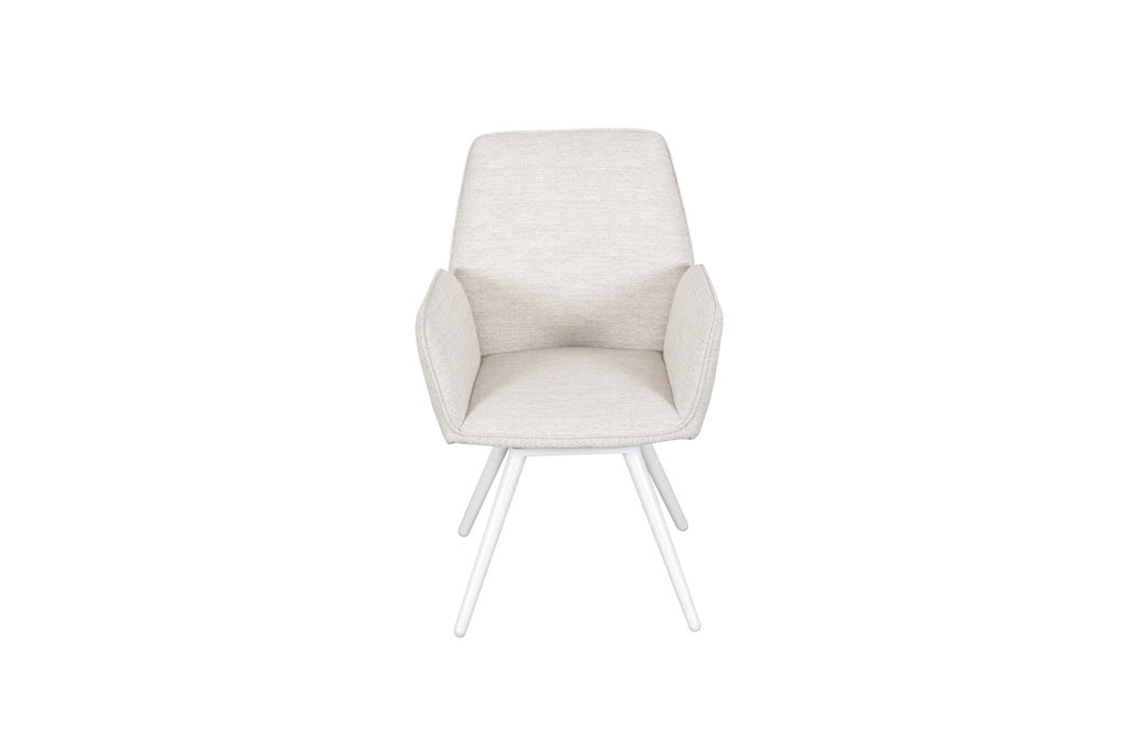 Silla de comedor giratoria Levin aluminio blanco textil beige | Kubu #