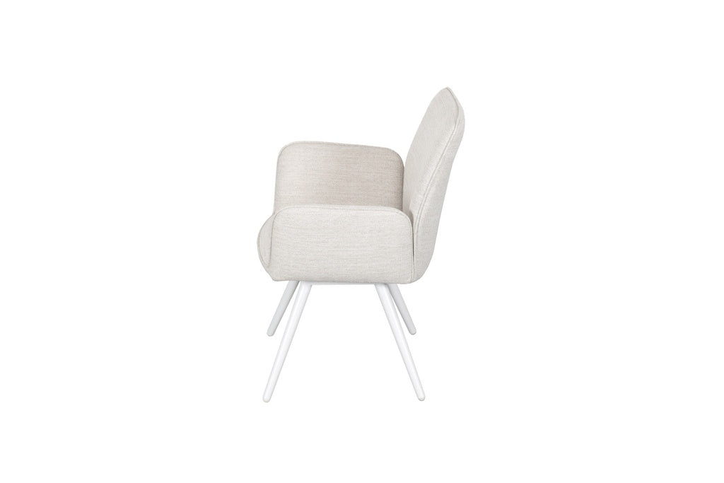 Silla de comedor giratoria Levin aluminio blanco textil beige | Kubu #
